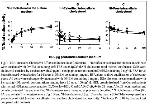 Cellular cholesterol efflux mediated by HDL isolated from subjects with low HDL levels and coronary artery disease