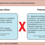 Uso da VM na tomada de decisão em cardiopatia isquêmica. FEVE: fração de ejeção do ventrículo esquerdo; CRM: cirurgia de revascularização miocárdica; STICHES: Surgical Treatment in Ischemic Heart Failure Extension Study; VM: viabilidade miocárdica; ECG: eletrocardiograma; PARR-2: PET and Recovery Following Revascularization-2