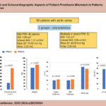 The figure summarizes the hemodynamic characteristics of the patients’ prosthetic valves (text boxes) and the main results of the study (bar graphs). The 60 patients were divided into two groups according to the hemodynamic pattern of the prosthetic aortic valves. One group with mild patient-prosthesis mismatch (PPMAO1) and the other with moderate or severe patient-prosthesis mismatch (PPMAO2); AVA: aortic valve area; ΔP: transvalvular systolic pressure gradient; Vmax: maximal transvalvular systolic velocity; LA: left atrium; p: statistical significance of the test; a: Mann-Whitney test; b: Student's t-test; *: Fisher's exact test. The values of the variables correspond to the mean or median depending on the normal or non-normal distribution of the variable and the test performed.
